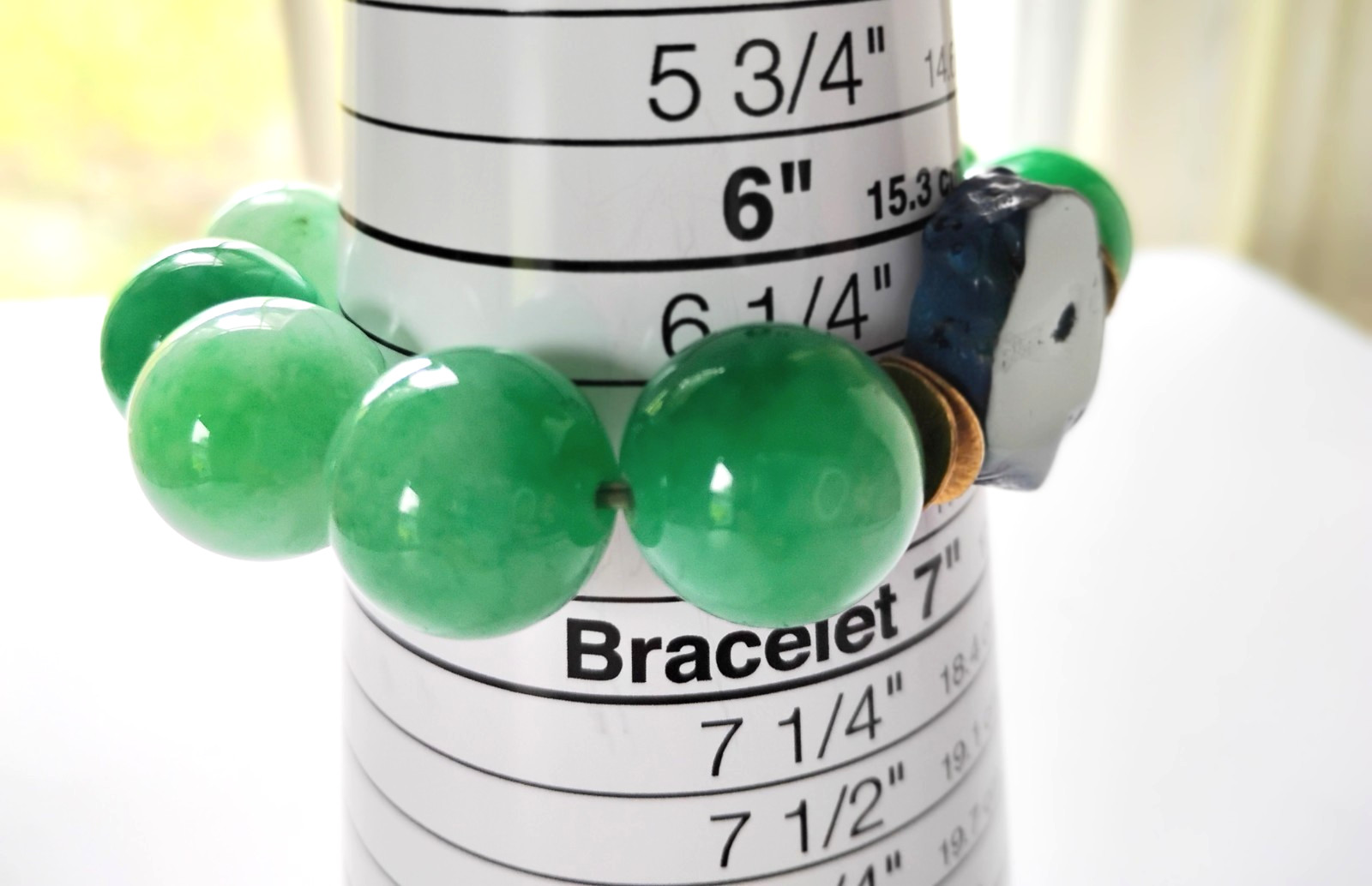 Chunky Green Stone Bead & Blue Agate Stretch Bracelet