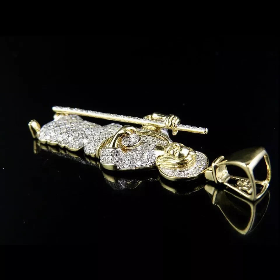 14K Yellow Gold Plated Jesus Shape Charm Pendant 2.50 Ct Round Simulated Diamond