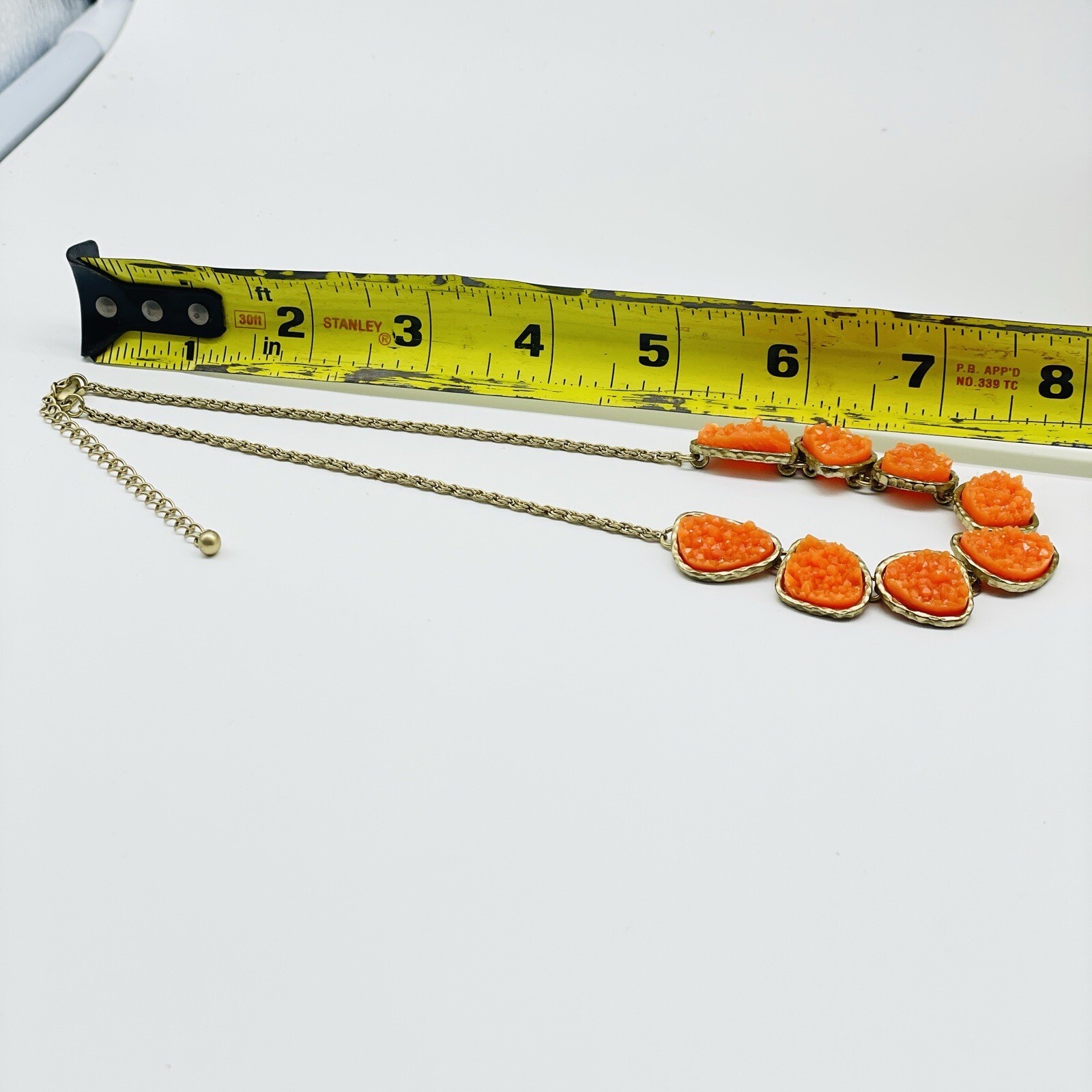 Vintage Orange Faux Druzy Quartz Necklace Gold Tone Statement