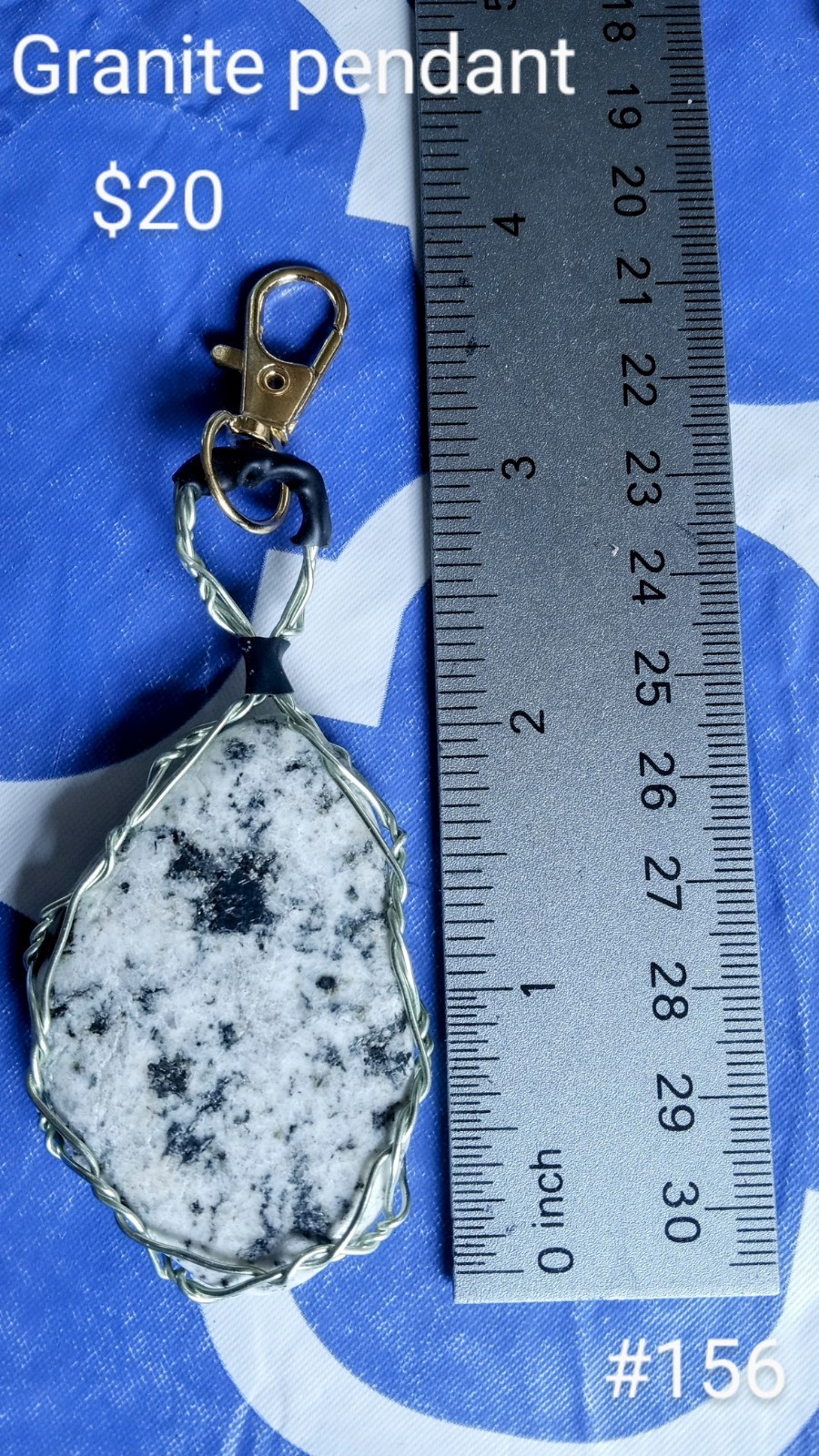 Natural Granite Asymmetrical Charm Pendant, Wire Wrapped, Silver, Lobster