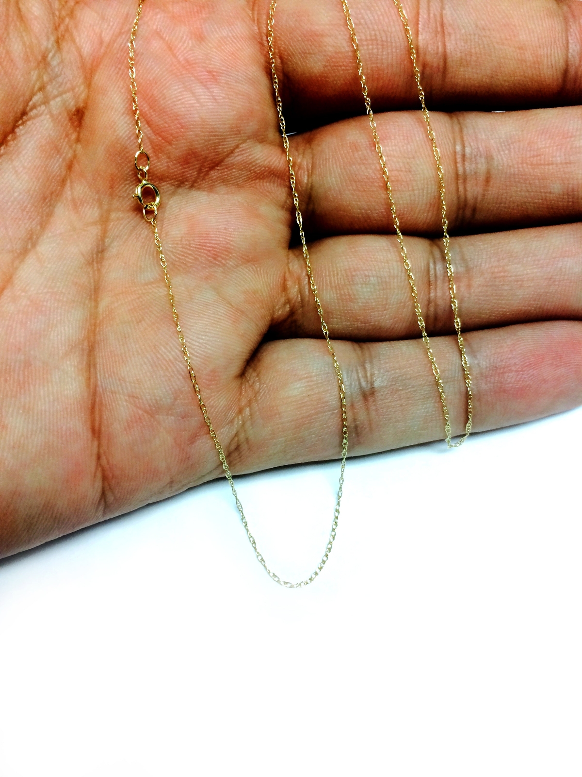 14k Yellow Real Gold Rope Chain Necklace, 0.6mm, 18″