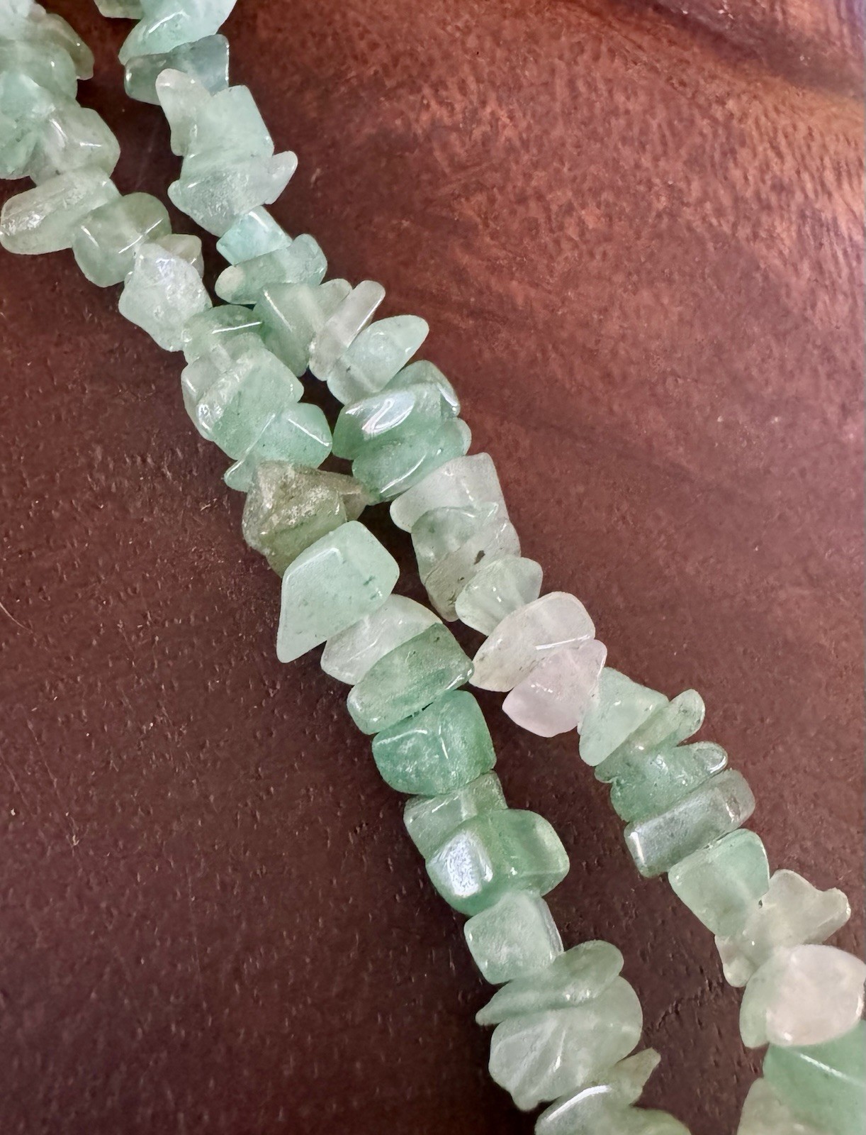 (2) Green Stone Chip Bead Long Strand Necklace 16 in. each~Bo-ho/hippie style