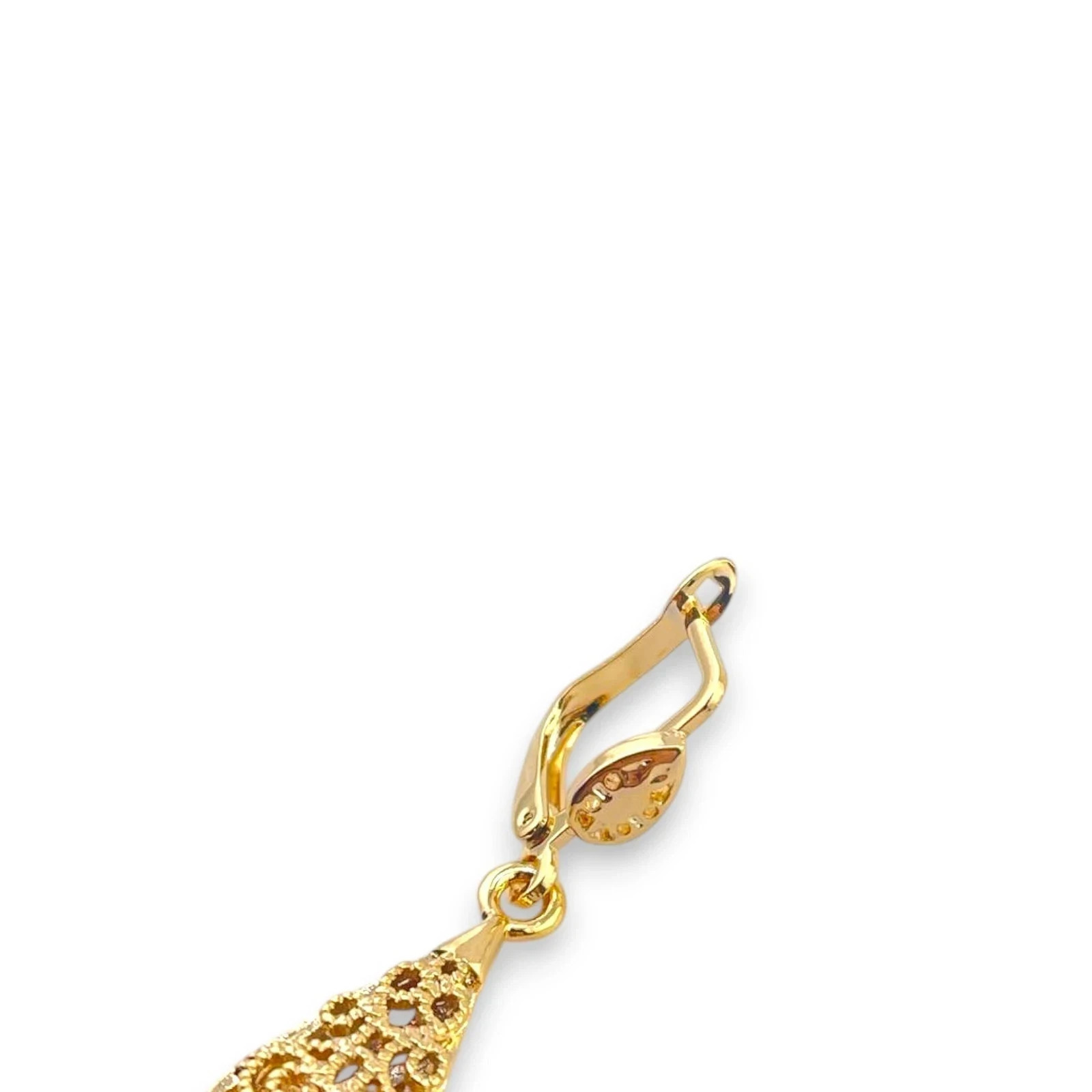 Gold Filigree Teardrop Drop Earrings 18K Gold Plated Stainless Steel W10mm H25mm