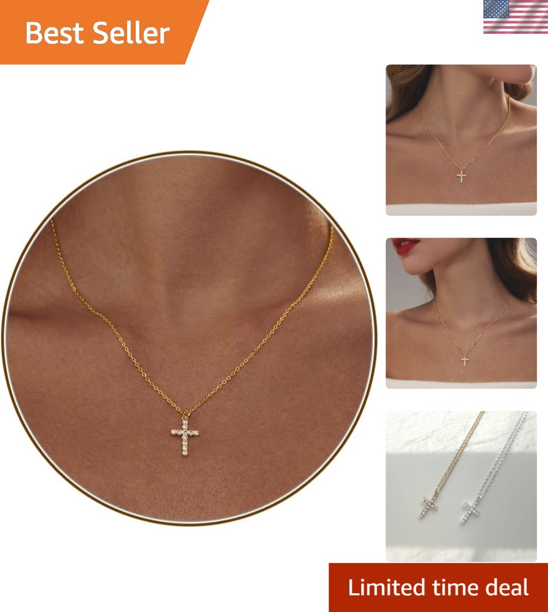 Gift-Ready Gold Cross Necklace with Cubic Zirconia – Celebrate Faith with Style