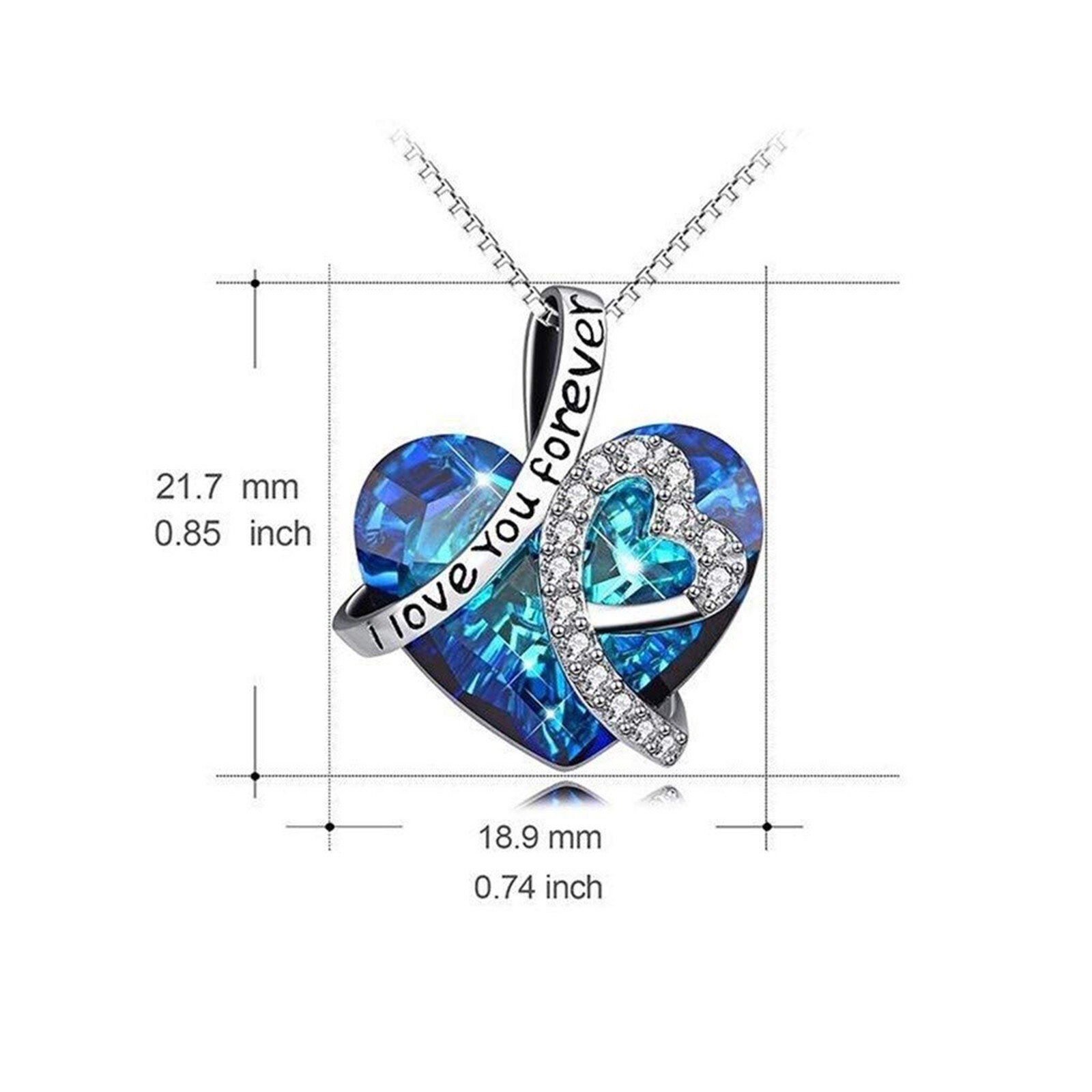 I Love You Forever Crystal Birthstone Heart Pendant Necklace For Women And Girls