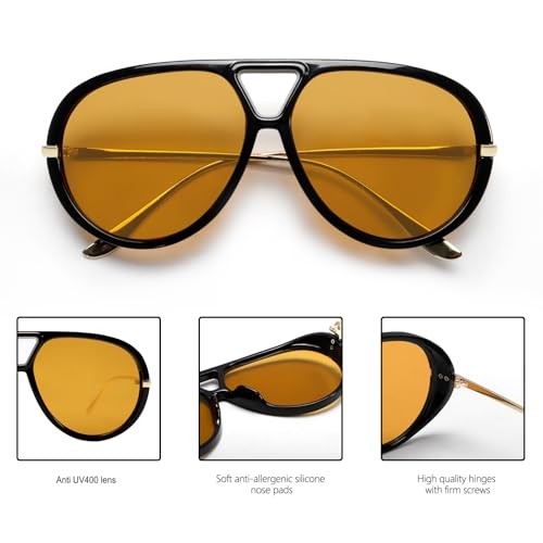 Retro Gold Aviator Sunglasses for 62 Millimeters Black Frame – Orange Lens