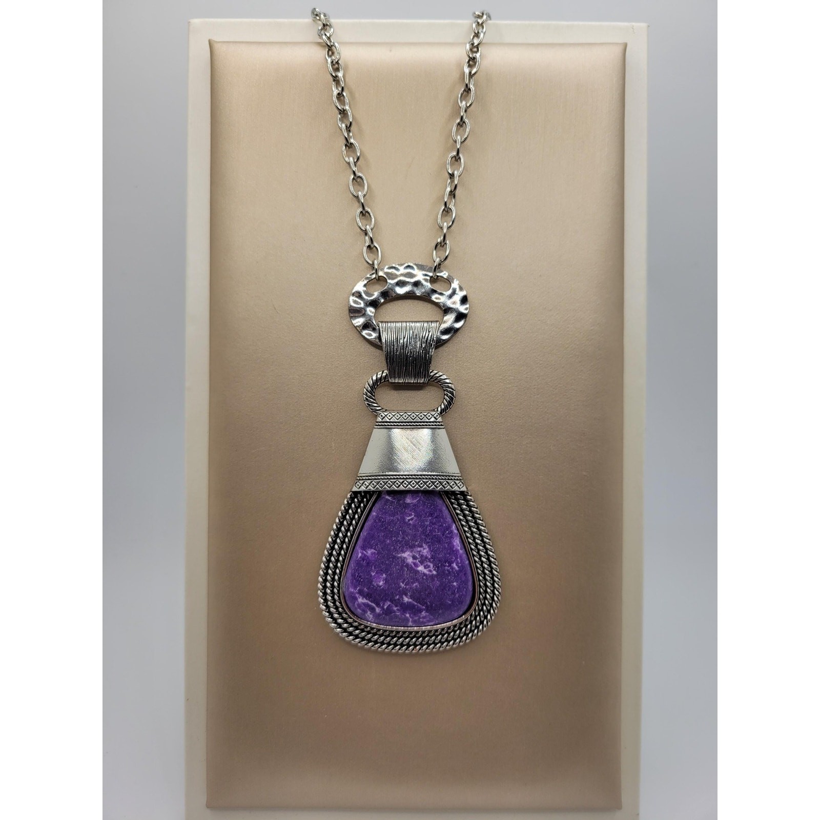 Purple SemiPrecious Gemstone Pendant Necklace Statement BOHO Bohemian Hippie