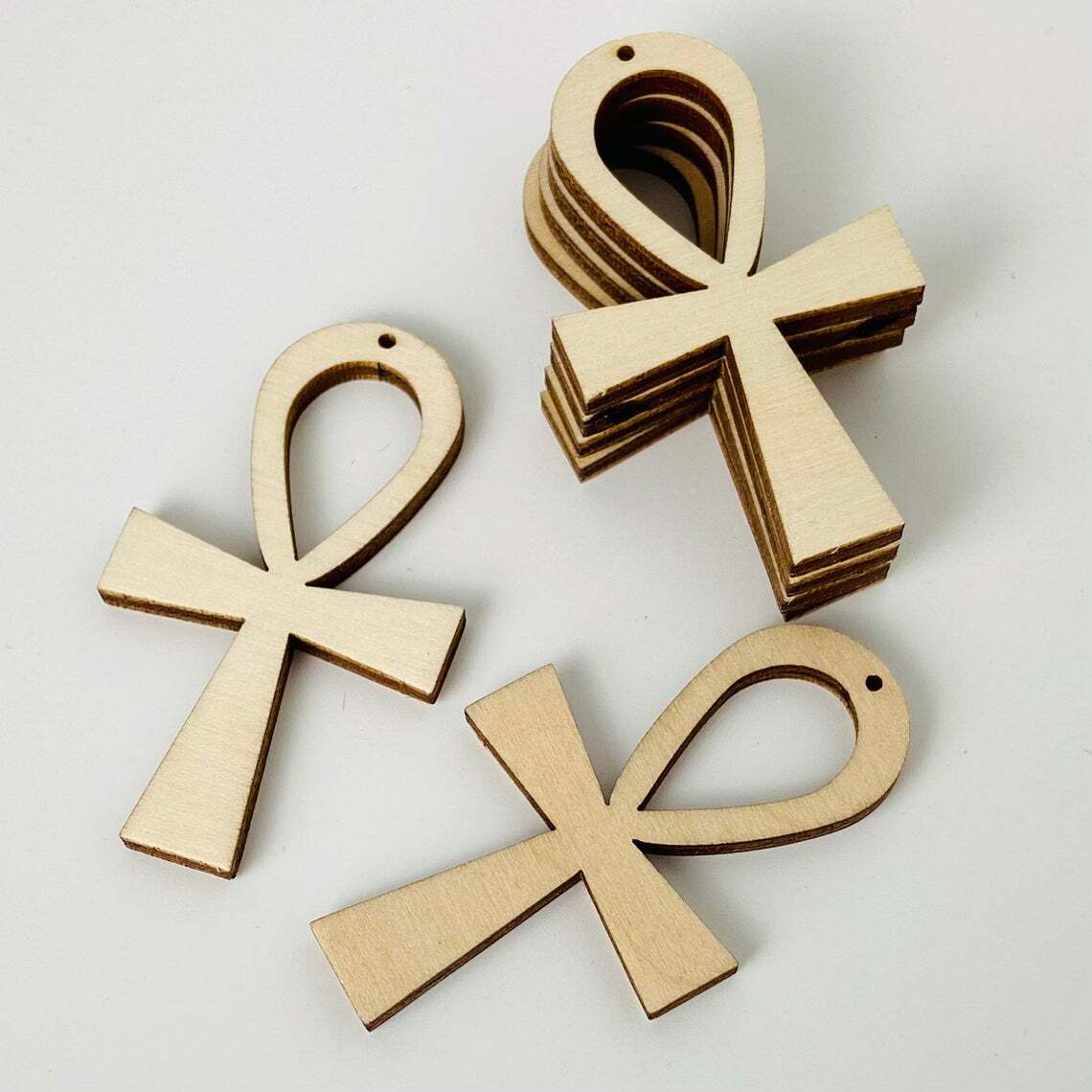 ALL SIZE (12pc to 100pc) Unfinished Wood Ankh Life Symbol Earrings Blanks Charms