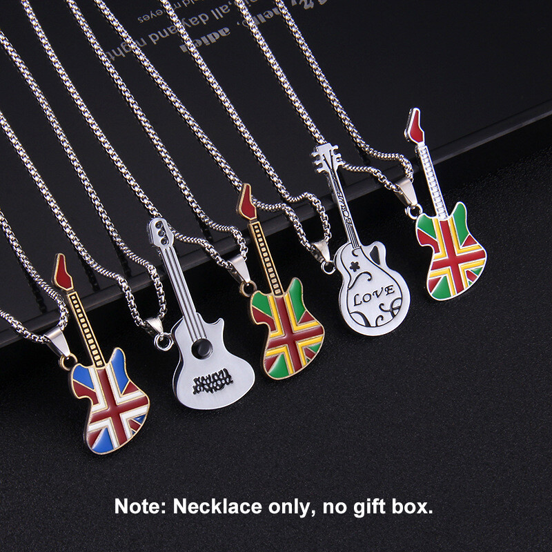 Guitar Pendant Necklace Retro Stainless Steel Guitar Jewelry Music Lovers Gifts