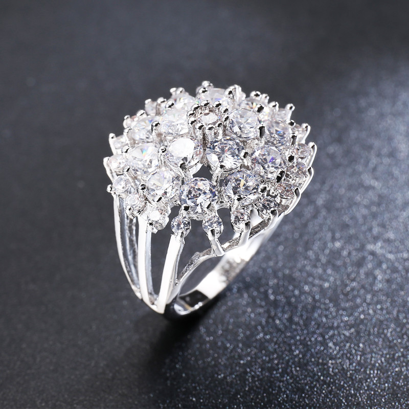 Genuine Flower Shaped Multi Round White Fire Topaz Silver Wedding Ring Size 6-10