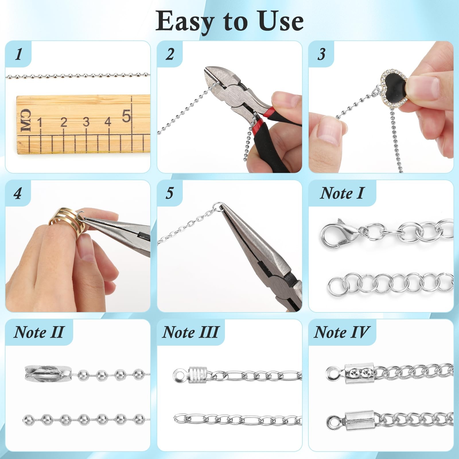 14Roll Silver Jewelry Making Kit – 102Ft Necklace Chains (Copper & Stainless …