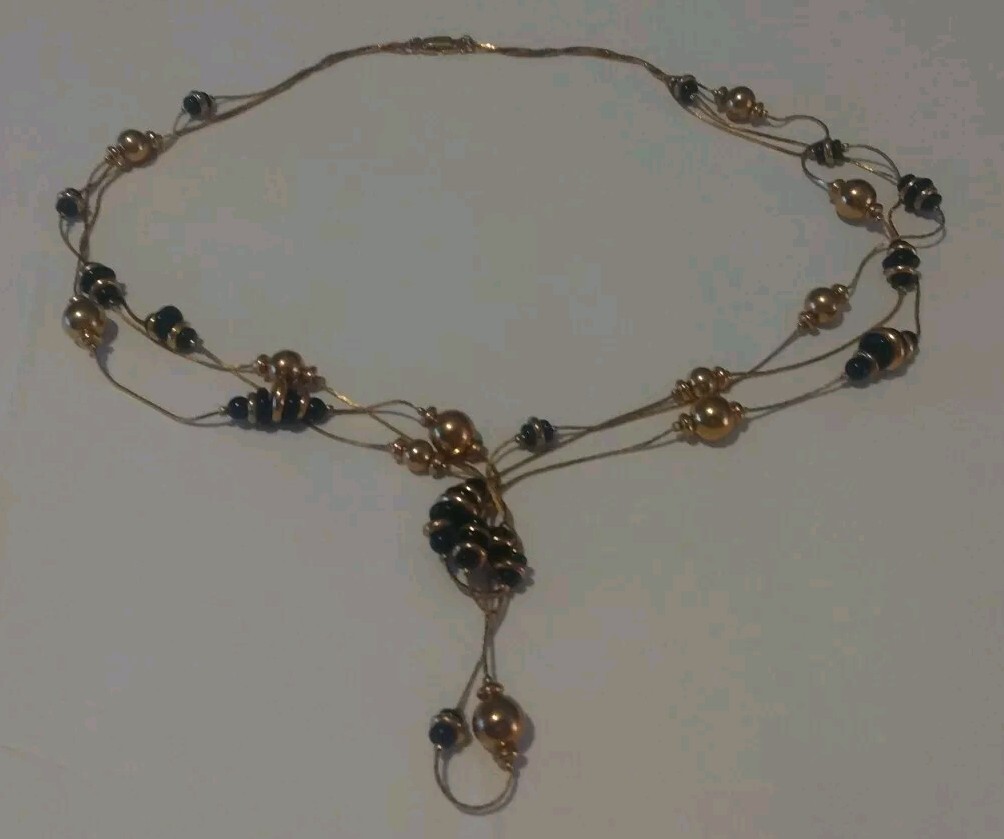 Lot Of 4 Necklaces, Go Tones Black Enamel 18, 22, 26 & 28″ Spring Ring & Lobster