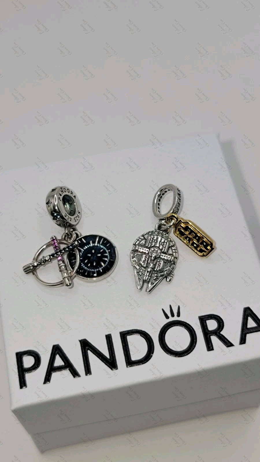 Authentic Pandora Star Wars Charms Set Millen Falcon & Lightsaber Duel w/Box D51