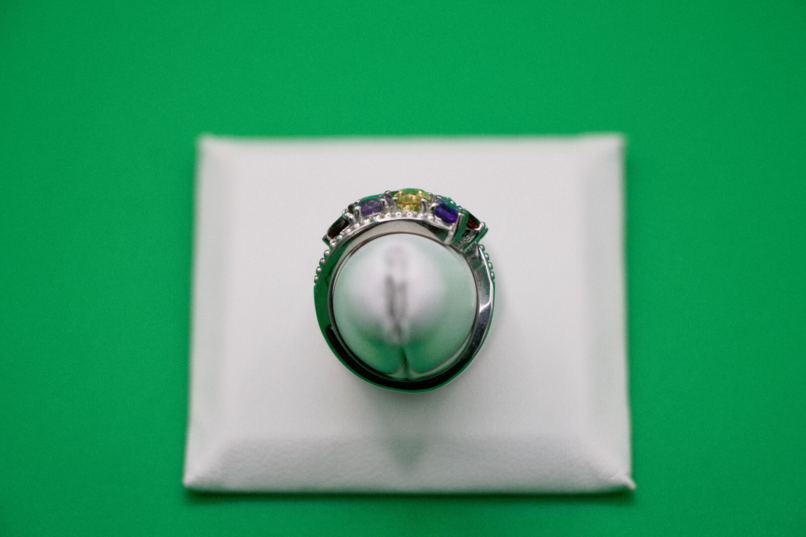 Multi Gemstone (Topaz, Garnet, +5) Bypass Ring Stainless Steel 3.90 ctw Sz. 6.0