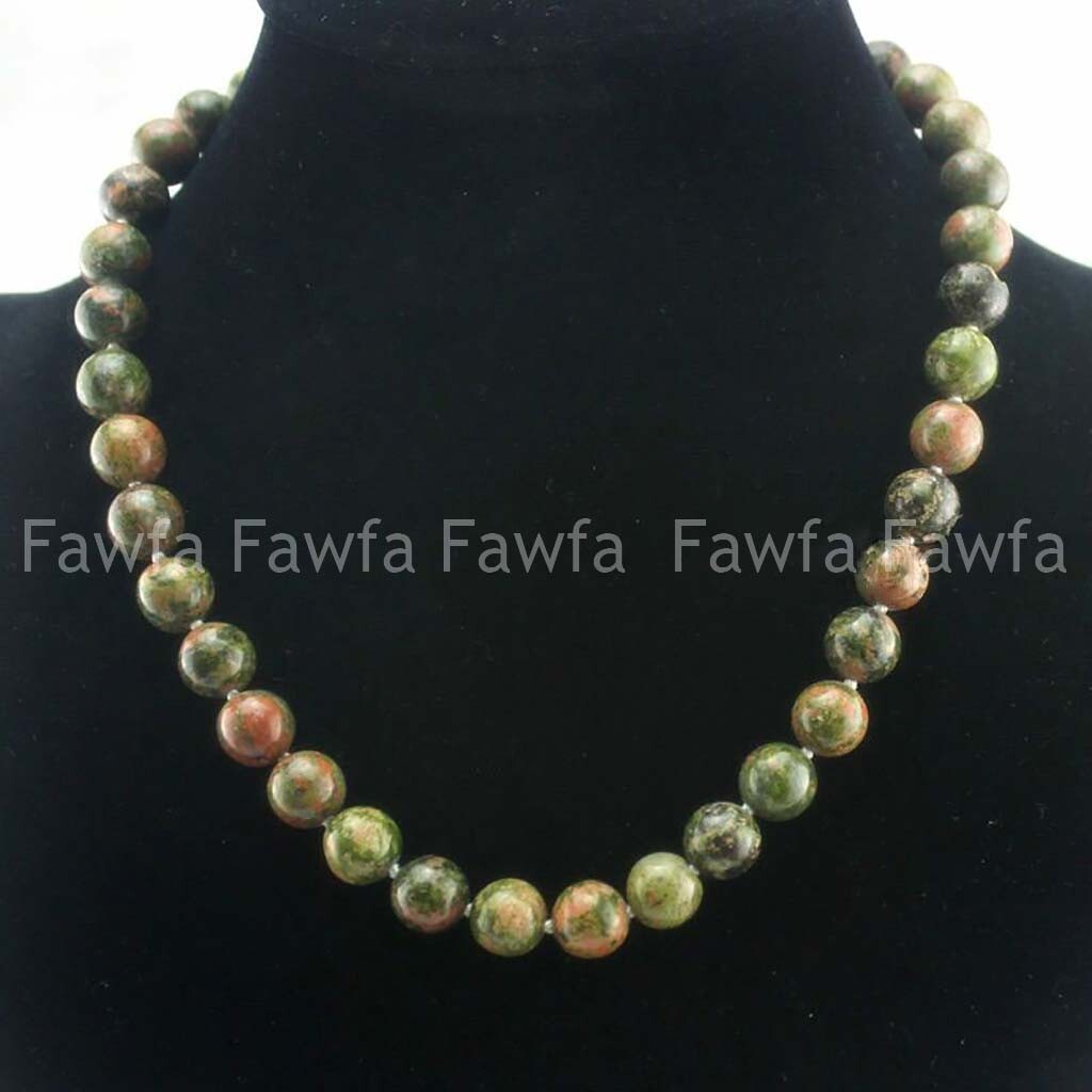 6/8/10/12/14mm Natural Green Multicolor Unakite Round Gems Beads Necklace 18”