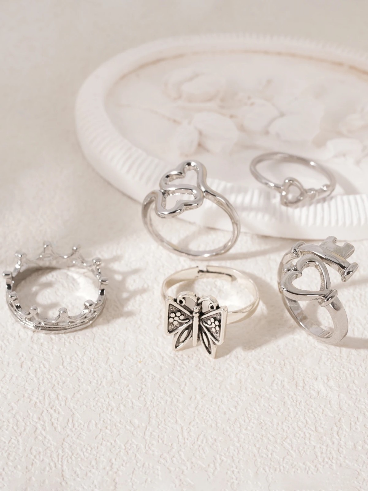 Heart Butterfly Ring Set Vintage Stackable Boho Y2K Rings Jewelry for Women