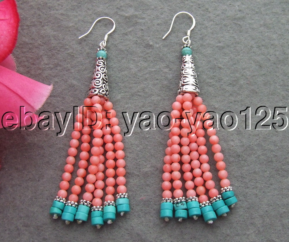 Pink Coral Turquoise Earrings