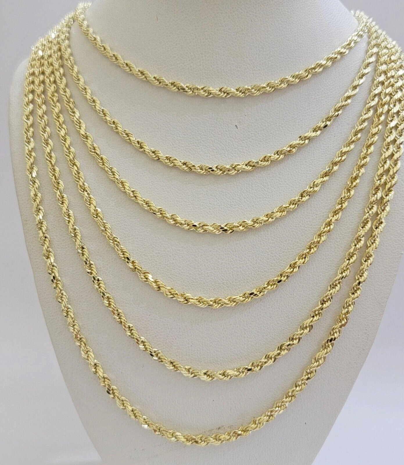 Real 10k Yellow Gold Rope chain Mens Necklace 3mm 22 Inch Diamond Cut For Unisex