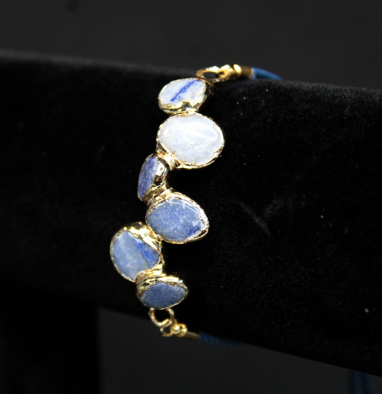 Handcrafted & Gold Plated Copper Adjustable Bracelet with Chalcedony Gemstones