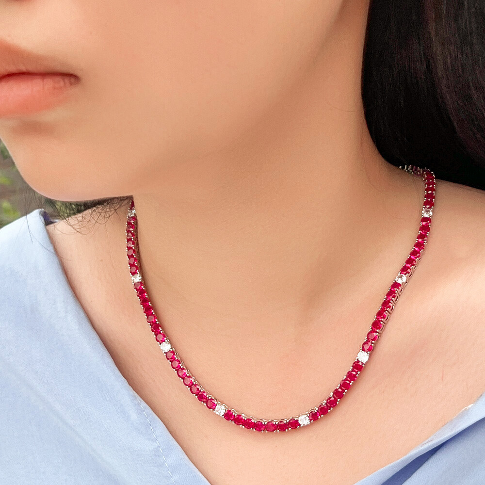 Top White Gold Plated Cubic Zirconia CZ Round Tennis Chain Link Wedding Necklace