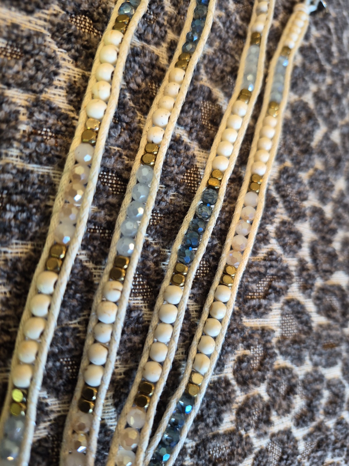 Liv Thai Boho Blue, Cream, Gold, & Gray Hues Faceted Bead Wrap Bracelet