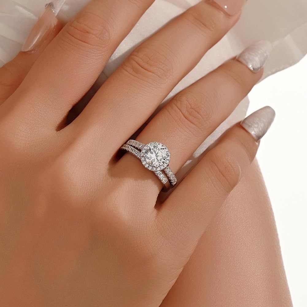 1CT Simulated Diamond Wedding Rings for Cubic Zirconia CZ Engagement Ring Set…