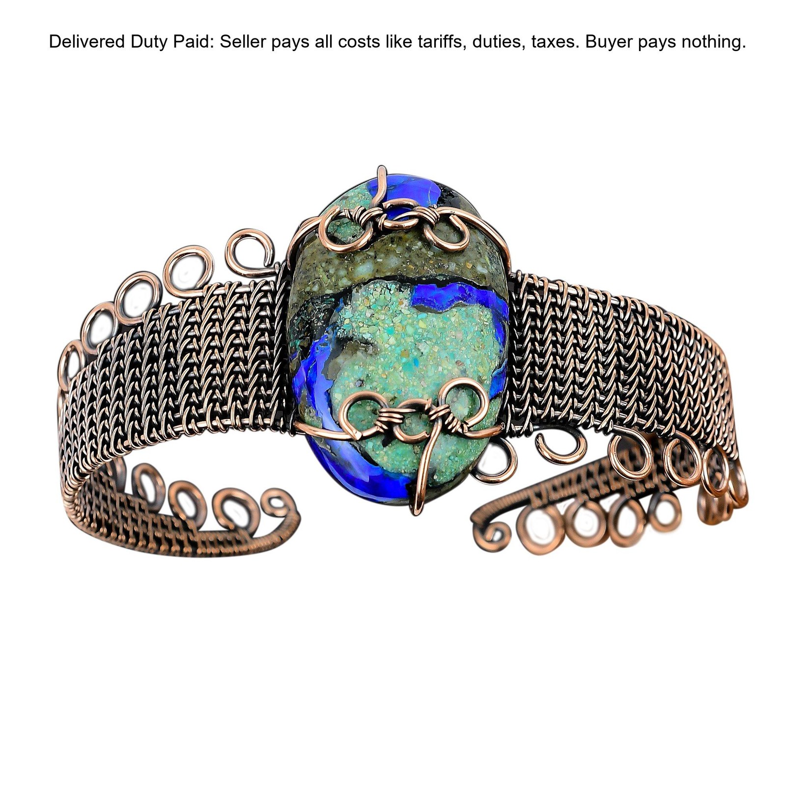 Natural Azurite Malachite No Stone Copper Sister Wire Wrapped Anniversary Bangle