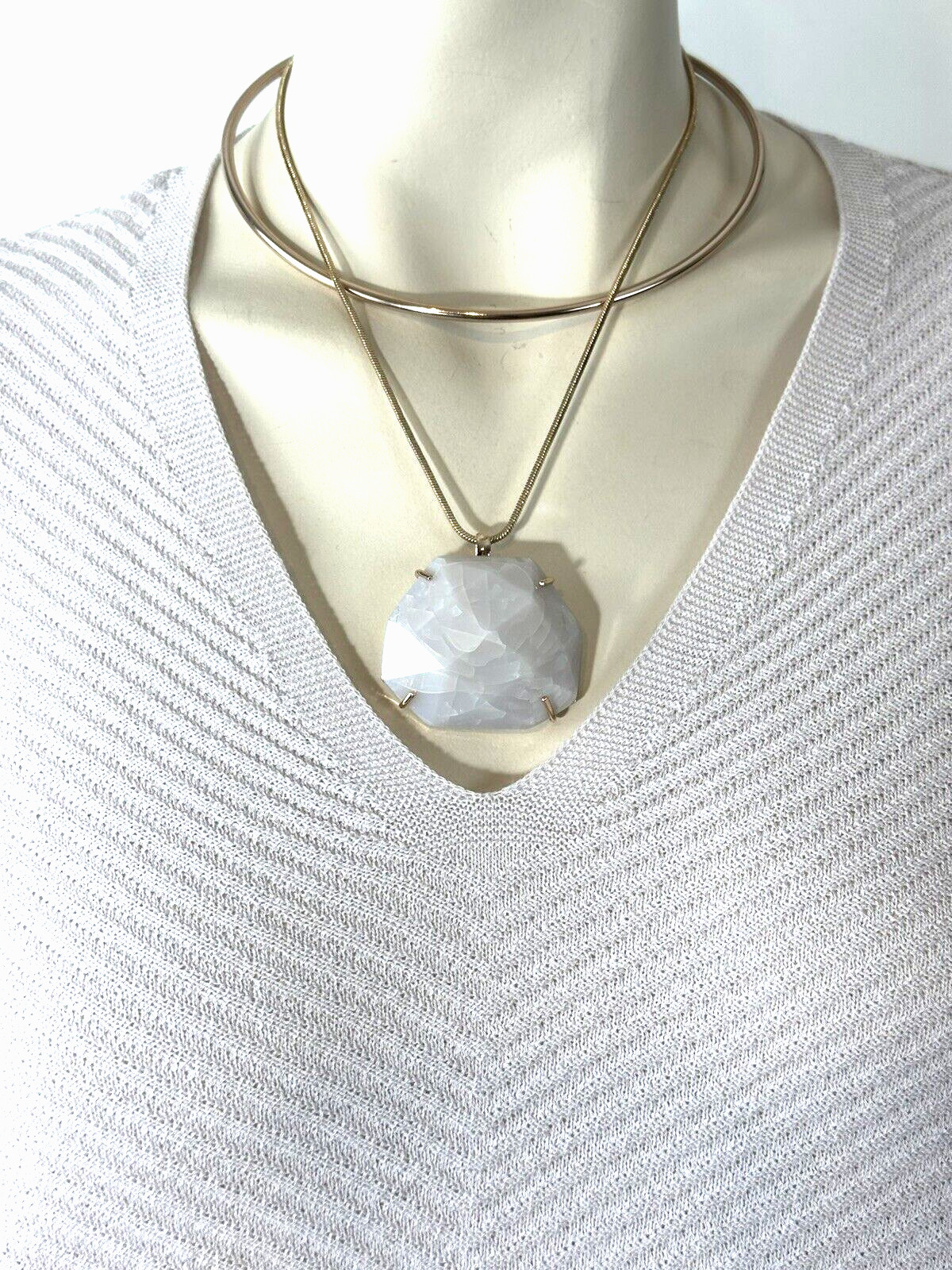 Vince Camuto Rose Gold Tone Large White Stone Double Layer Pendant Necklace NWT