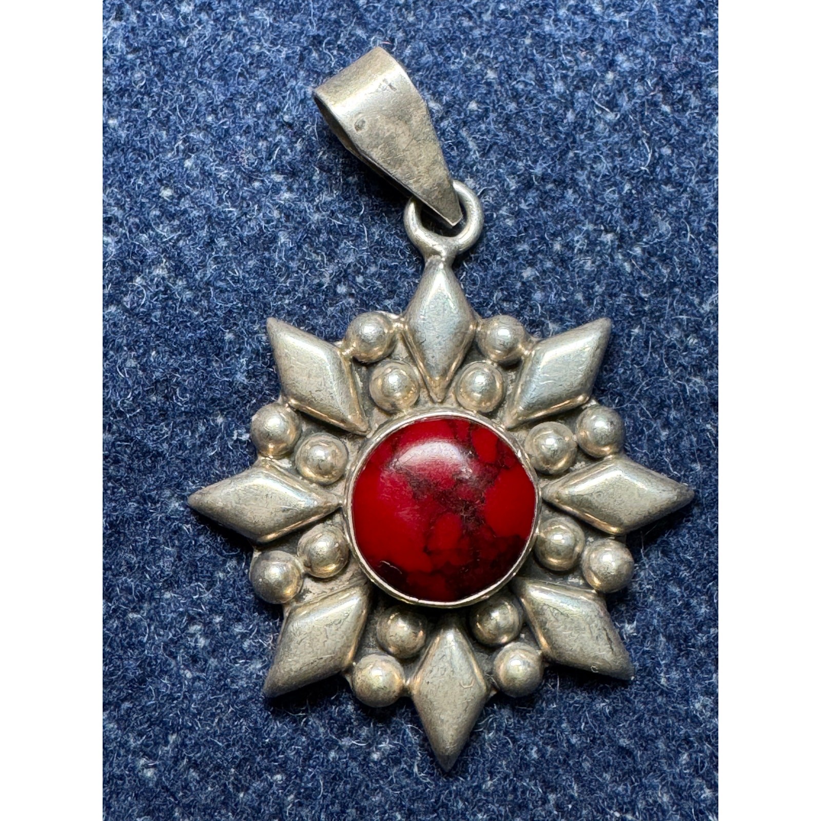Vintage Mexico 925 Sterling Red Jasper Pendant 17grams