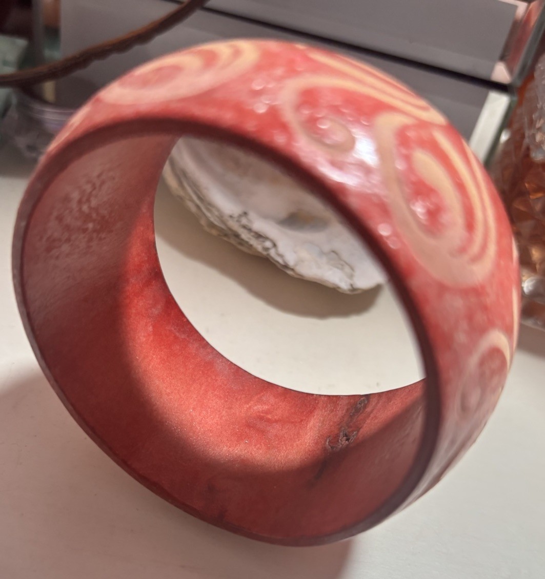 Red Swirl Resin Round Wide Chunky Bangle Bracelet, No Stone