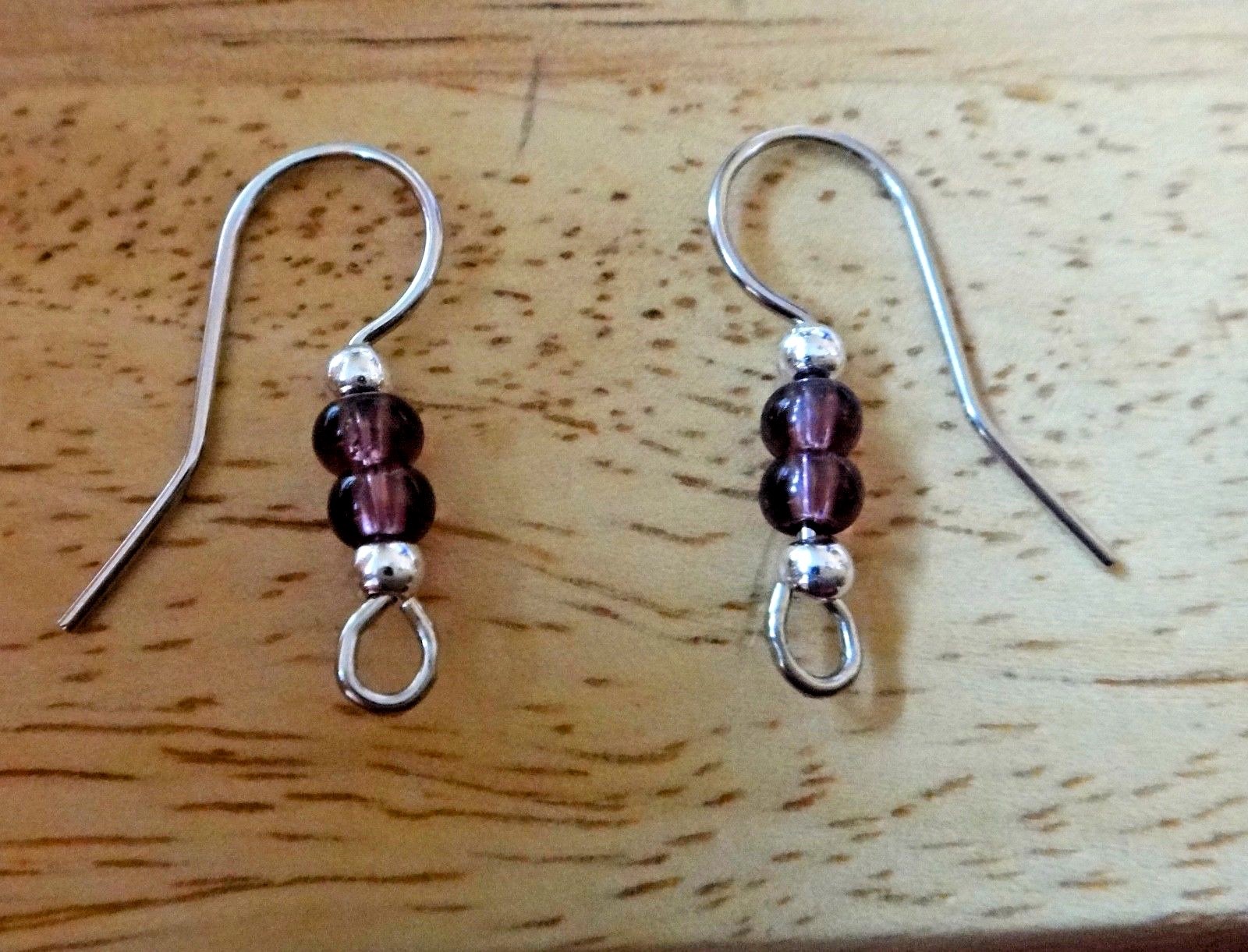 5 Pair Silver Base metal 2 Purple 2Silver Beaded Earring Wires to make your own