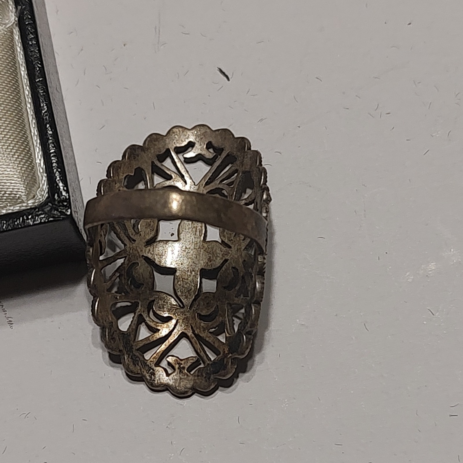 Silver 925 Filigree Openwork Statement Ring, Size 7.5, Art Theme, Metal