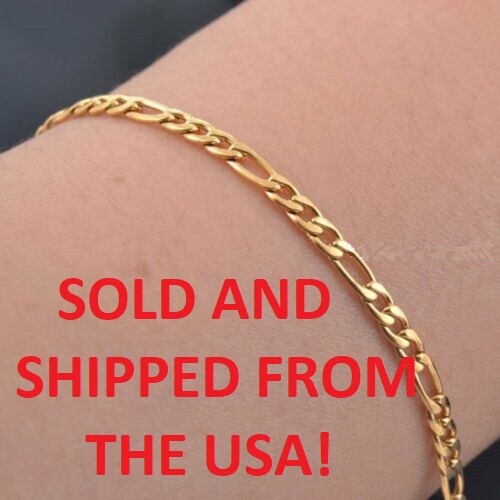 16″ Inch Gold Plated 3mm Thick Figaro Chain Necklace – 5.1 Grams New From USA!