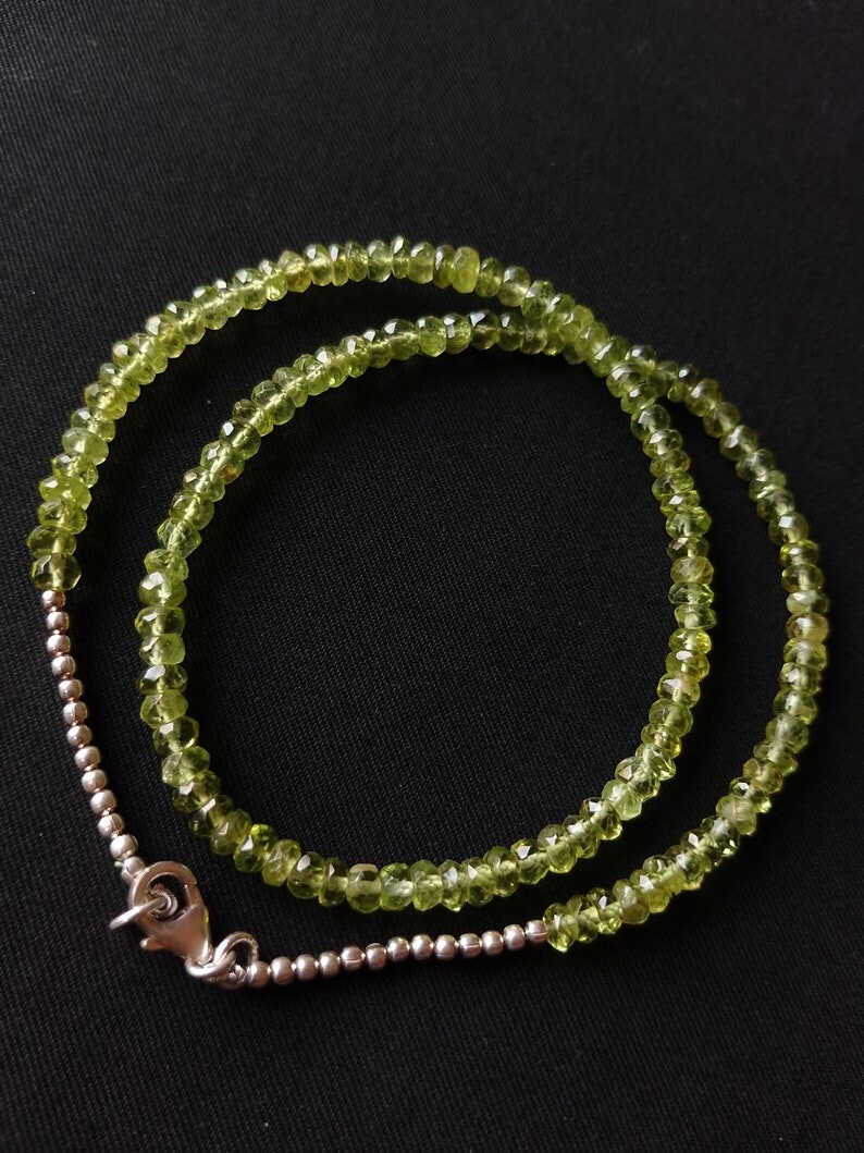 A++ Natural Peridot Faceted Rondelle Gemstone Silver Filled Beads Necklaces 24”