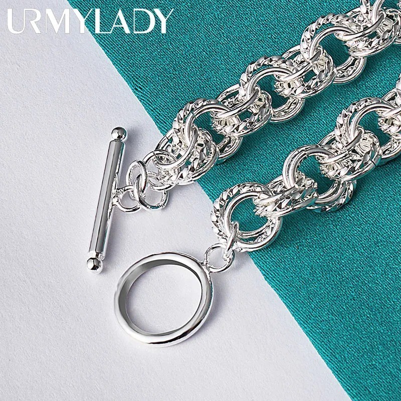 URMYLADY 925 Sterling Silver Charm Chain Bracelet For Women Fashion Jewelry