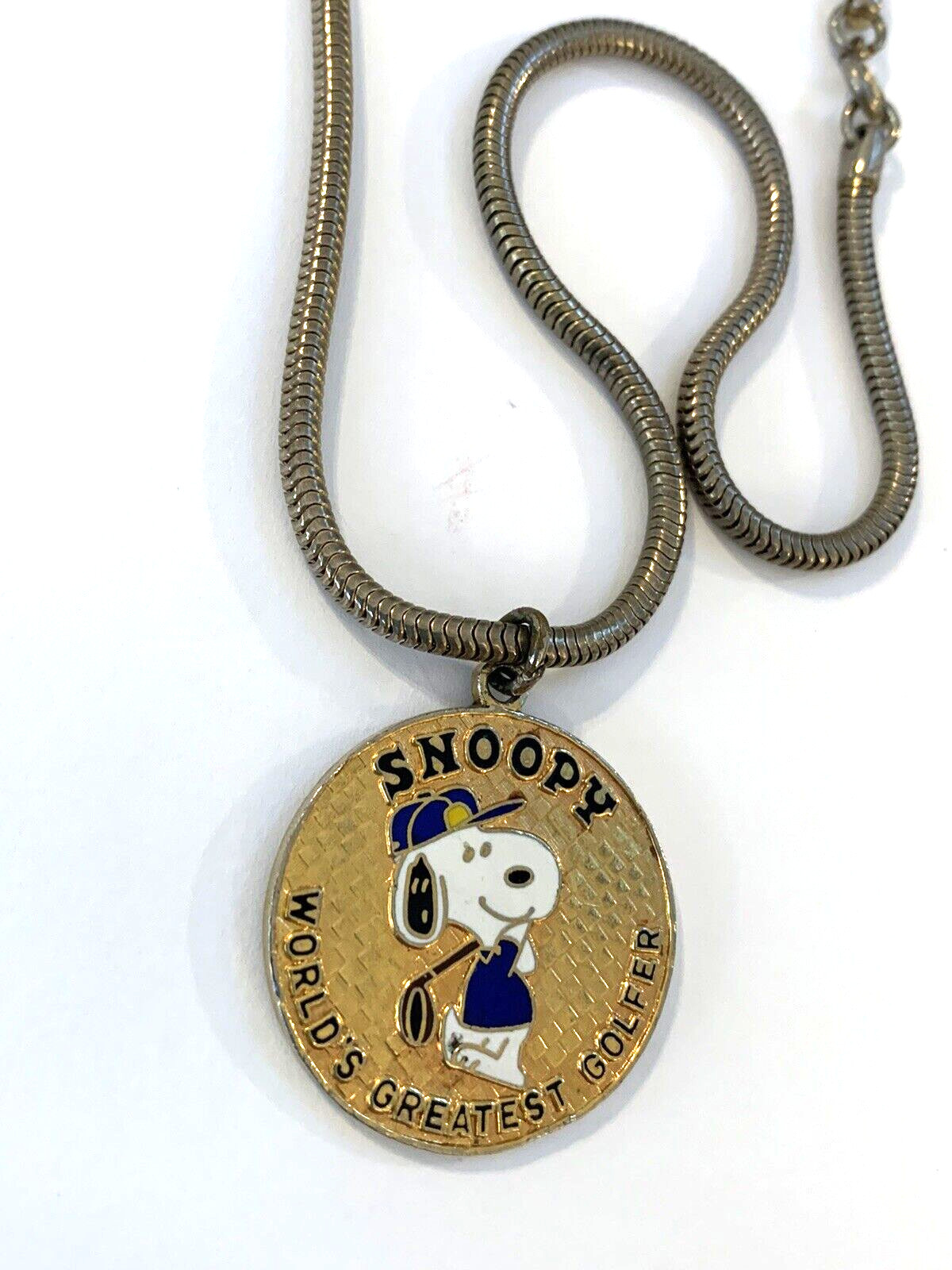 Snoopy Worlds Best Golfer VTG Necklace Aviva Cloisonne Taiwan United Features
