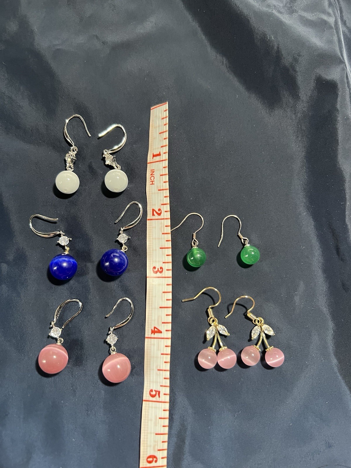 Lot 5 Multicolor Round Bead Dangle/Drop Hook Earrings w Crystal Accents