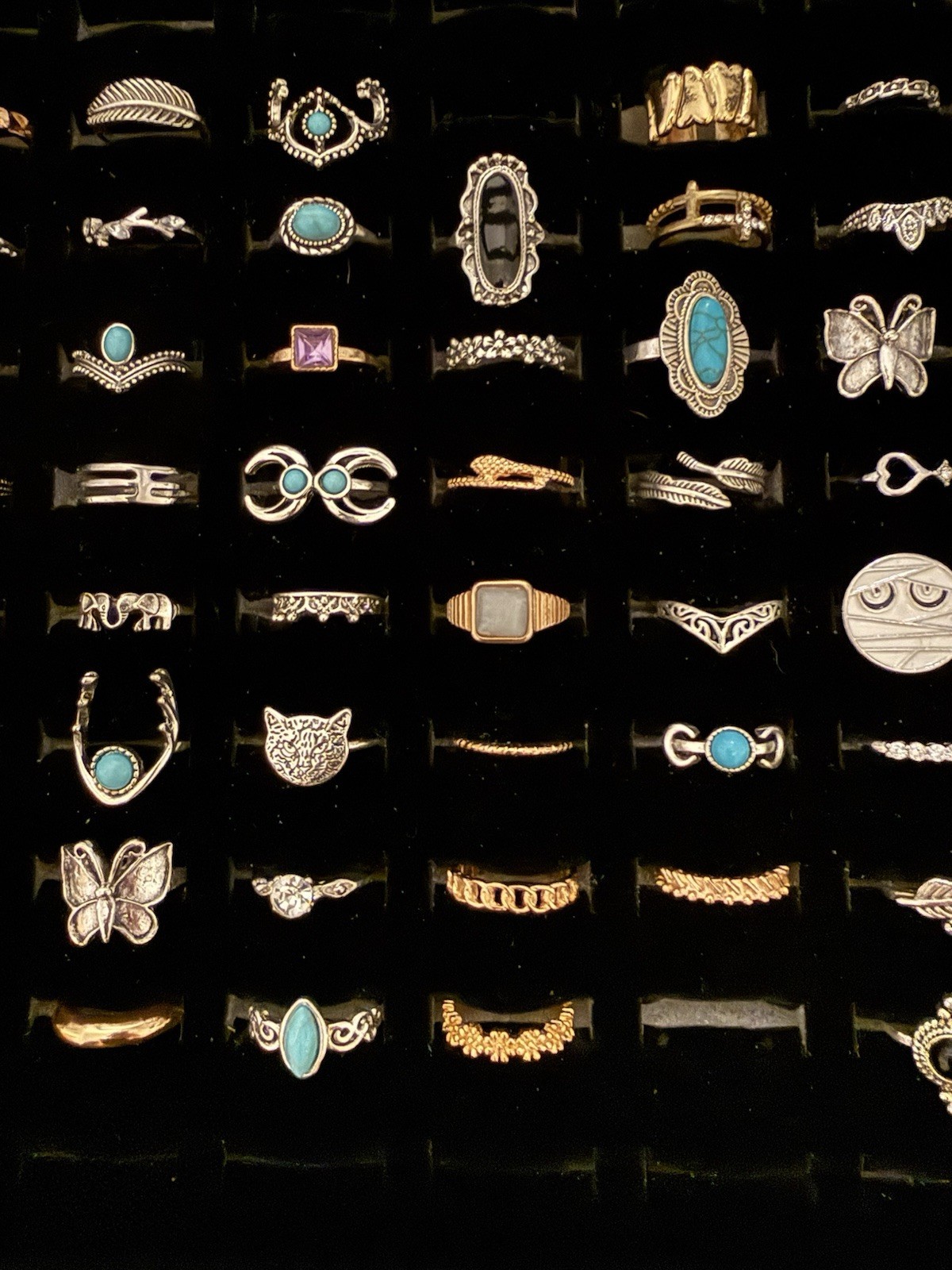 69 PC Boho Style Ring Set With Black Velvet Case