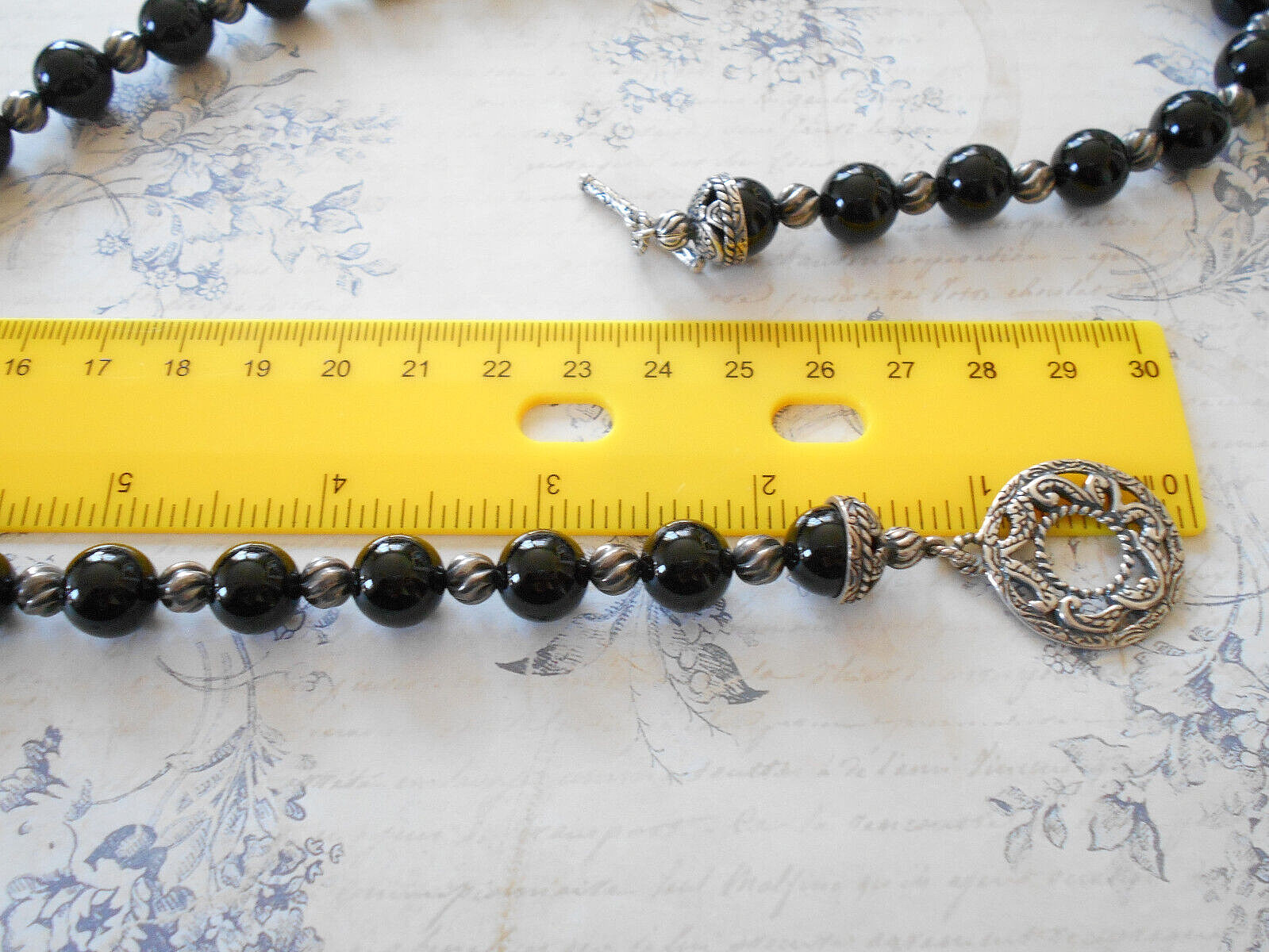 Carolyn Pollack Sterling 10.2 mm Black Onyx Beaded Necklace Toggle Clasp 49B83