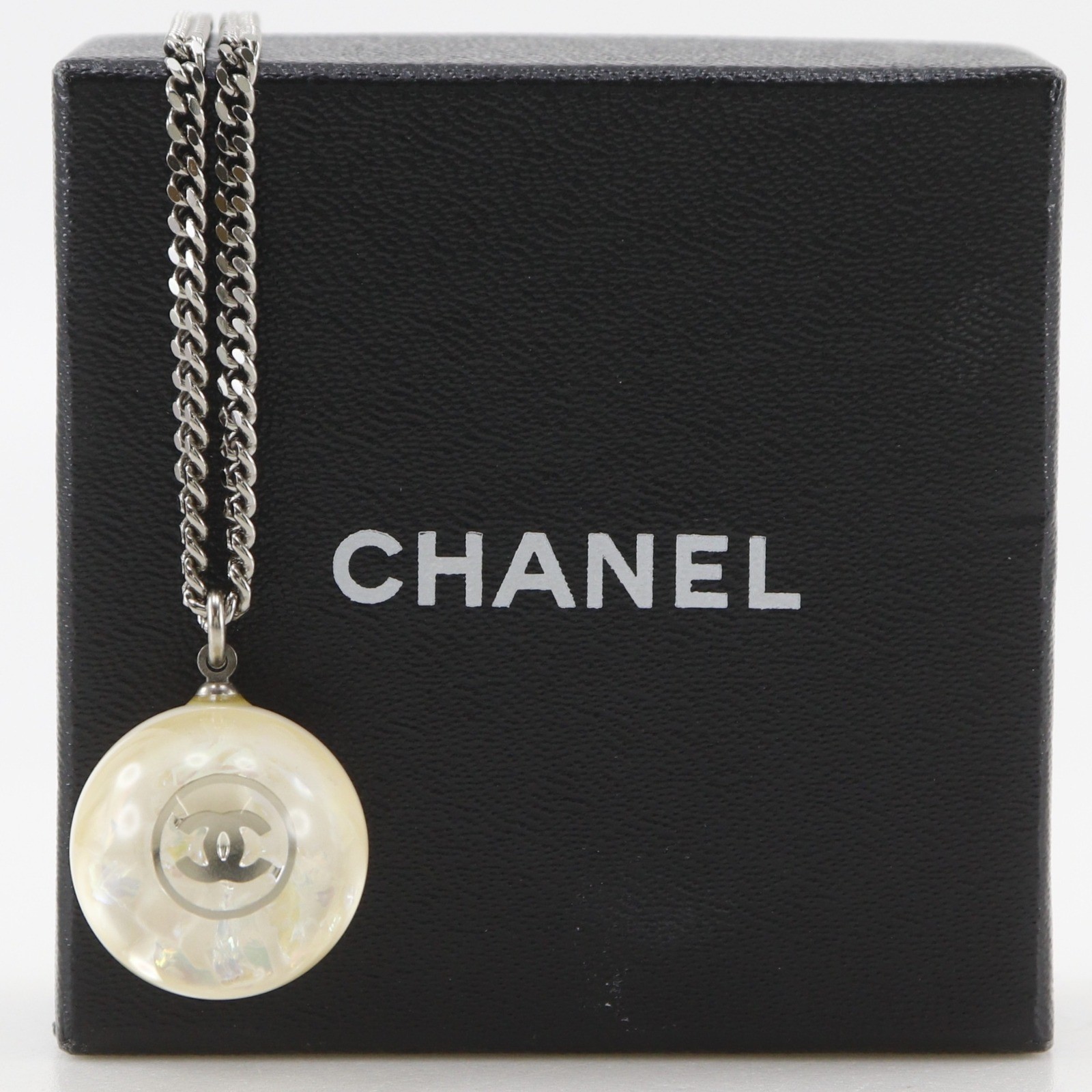 CHANEL COCO Mark ball Necklace Silver metallic/plastic 11.5g Women