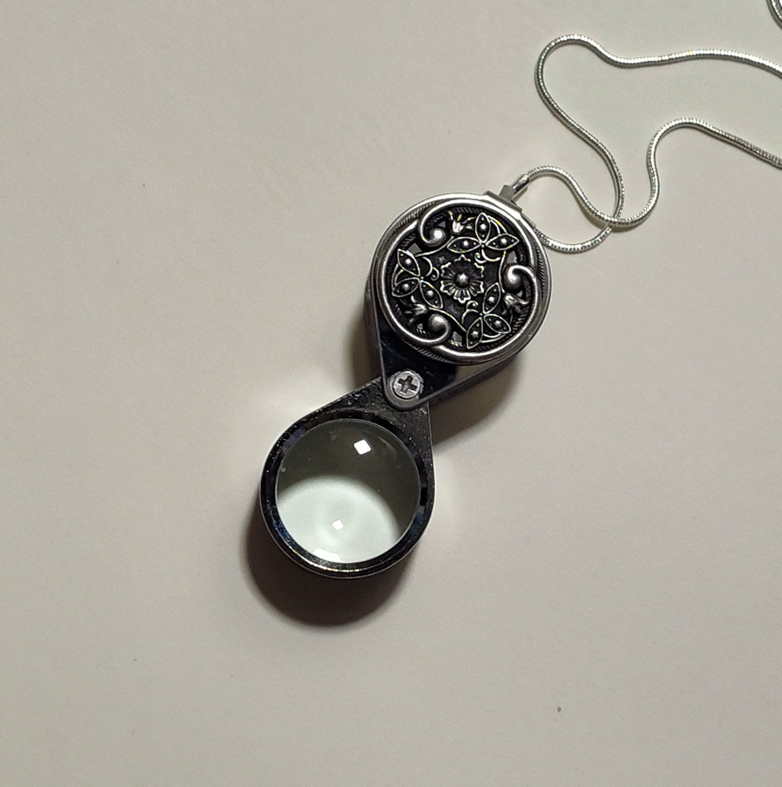 Magnifying Glass Oxidized Silver Art Nouveau Jeweler’s Loupe Pendant Necklace