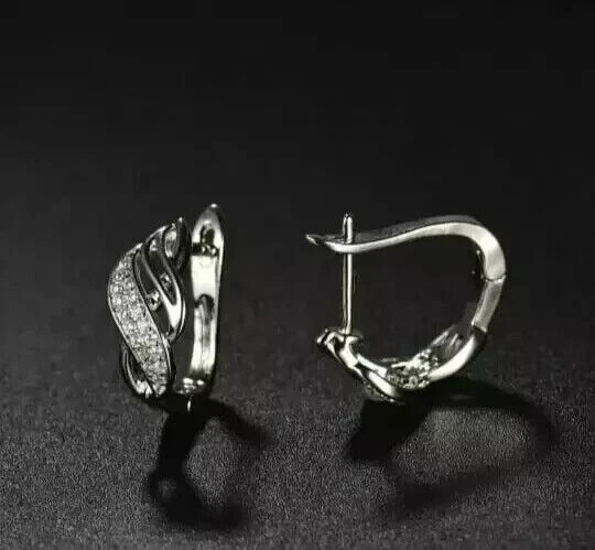 1.70Ct Round Cut Simulated Diamond Women Huggie Hoop Earring 14k White Gold Over