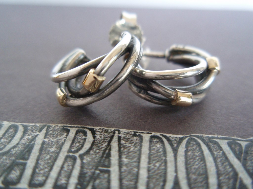 Authentic RARE PANDORA ALE SS925 14K YG Rope Intertwined Hoop Earrings RETIRED