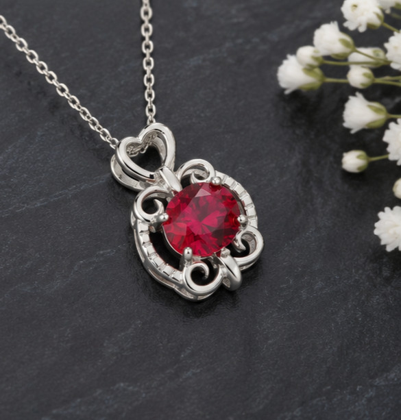 1.0Ct Sparkling Round Cut Simulated Ruby Heart Pendant–925 White Sterling Silver