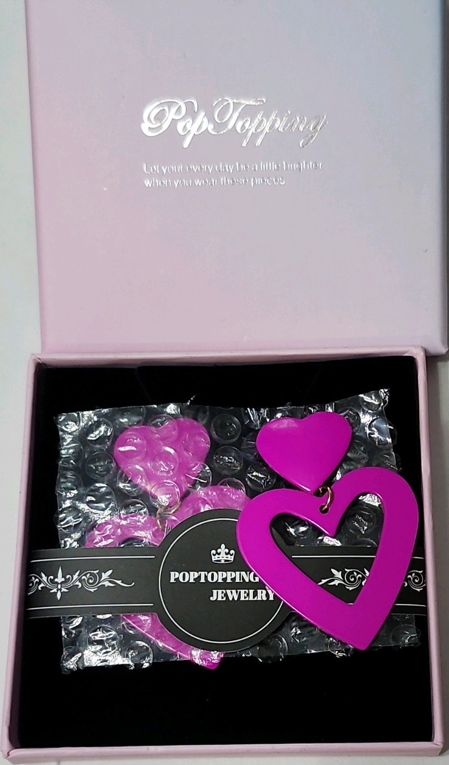 PopTopping Pink Acrylic Heart Dangle Drop Earrings Love Theme
