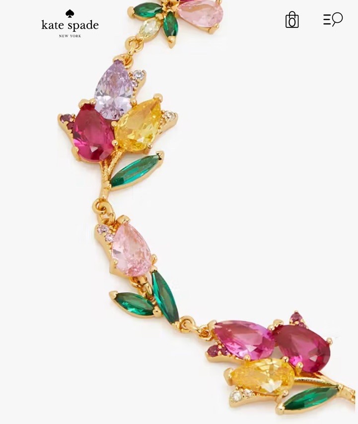 NWT Kate Spade Greenhouse Floral 12k Gold Plated CZ Crystals Bracelet