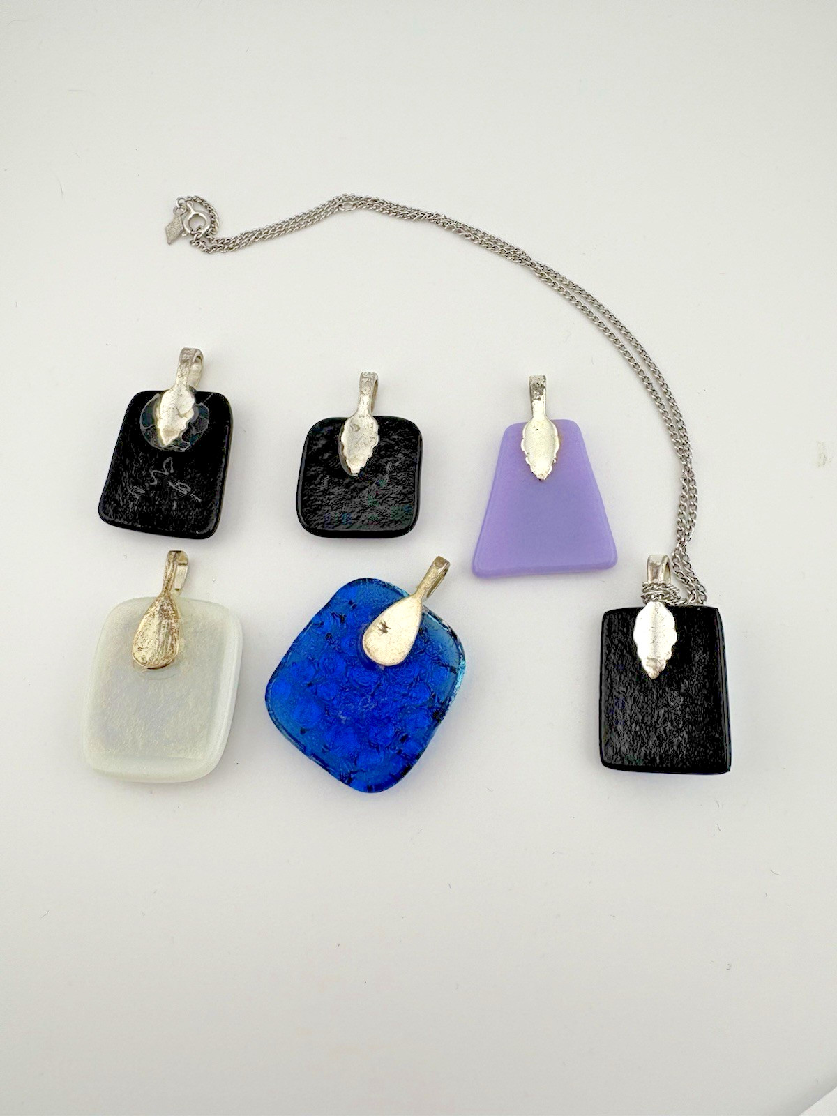 Dichroic Glass Pendant Set Multi Color Geometric Shapes Artisan Handmade
