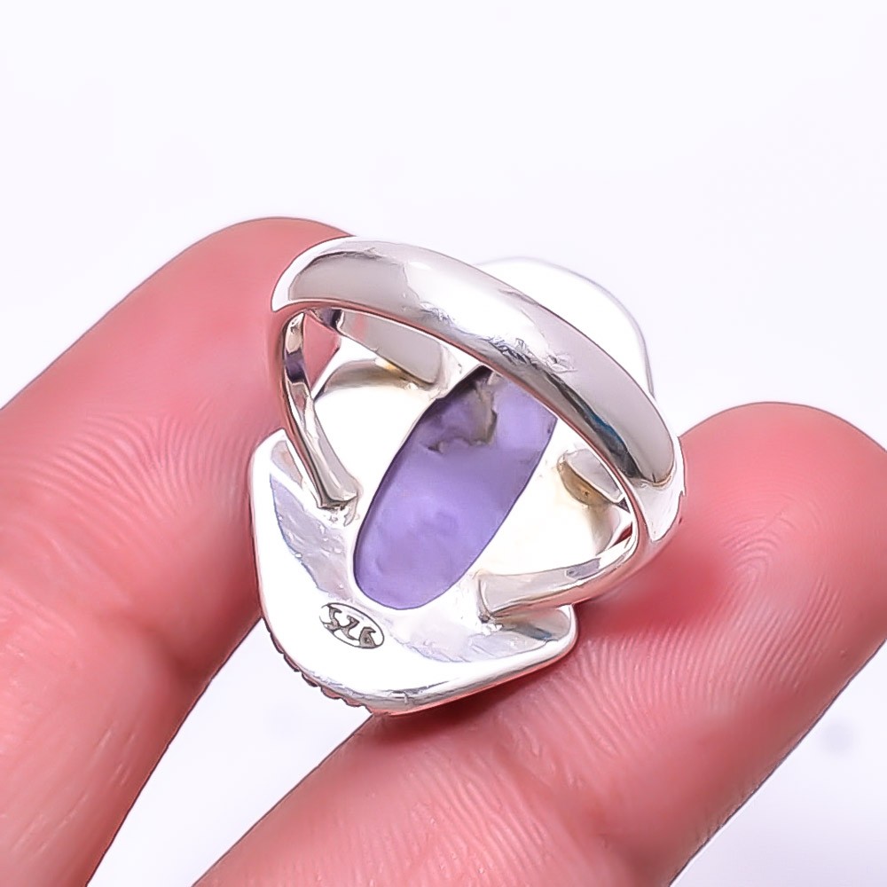Purple Charoite Oxidised 925 Sterling Silver Handmade Ring S.9 R, Christmas Gift