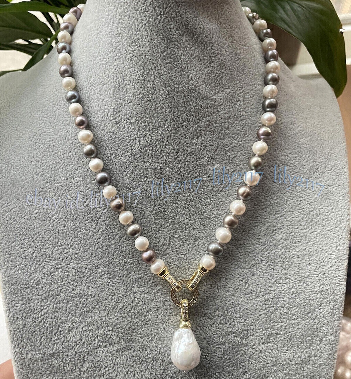 Natural White Gray Freshwater Pearl Keshi Baroque Pearl Drop Pendant Necklace