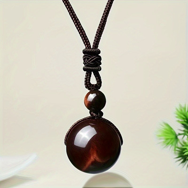 Natural Stone 16mm Sphere Pendant Healing Red Tiger Eye Crystal Charm Necklace